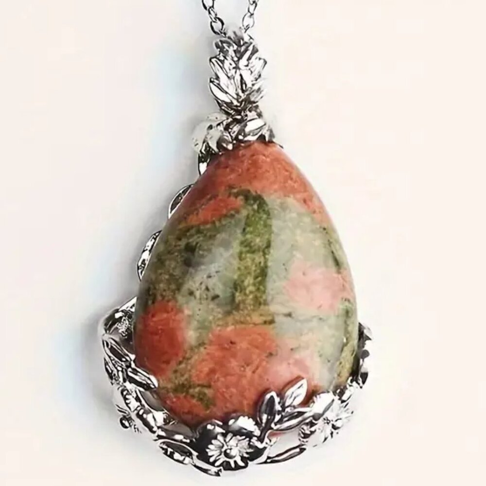 Unakite Natural Stone Drop Shaped Pendant Necklace Healing Gemstone …